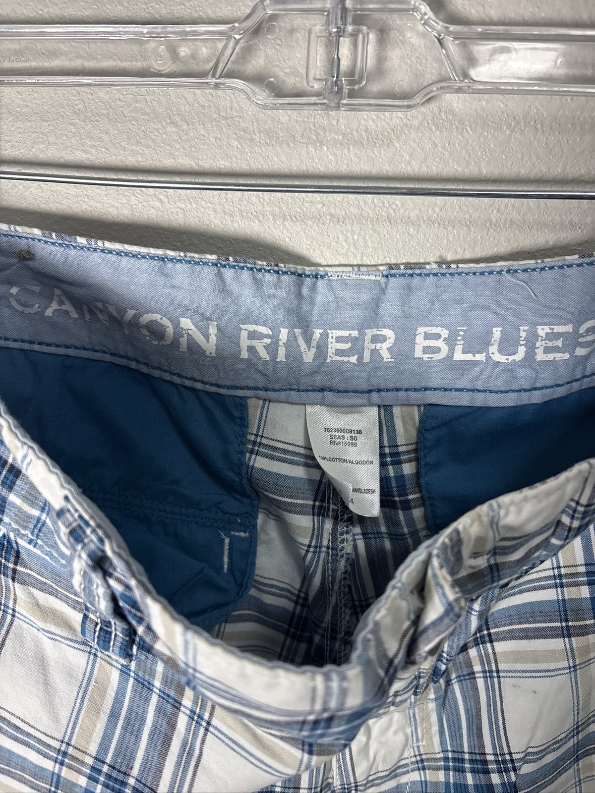 Canyon River Blues Mens Blue White Plaid Flat Front Cotton Shorts 34 - Thumbnail 3