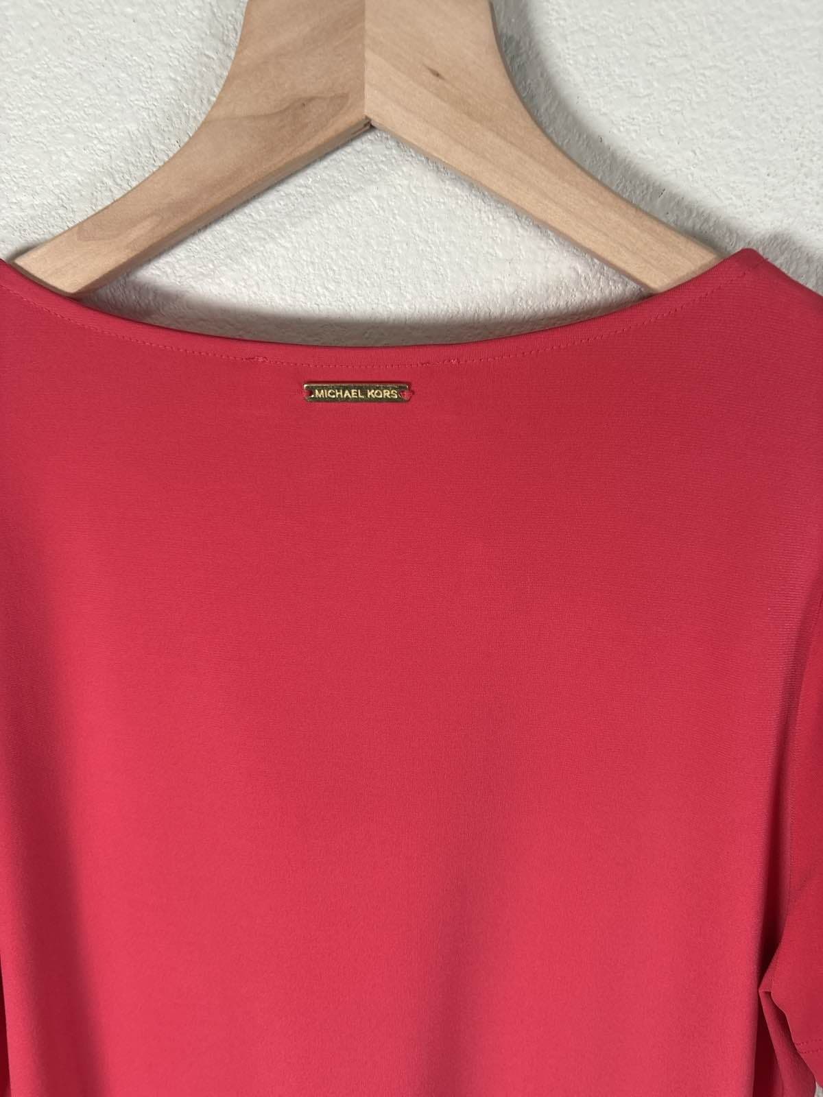 Michael Kors Red Gold Grommet Lace Up Tunic Top Ruffled Sleeve S - Thumbnail 8