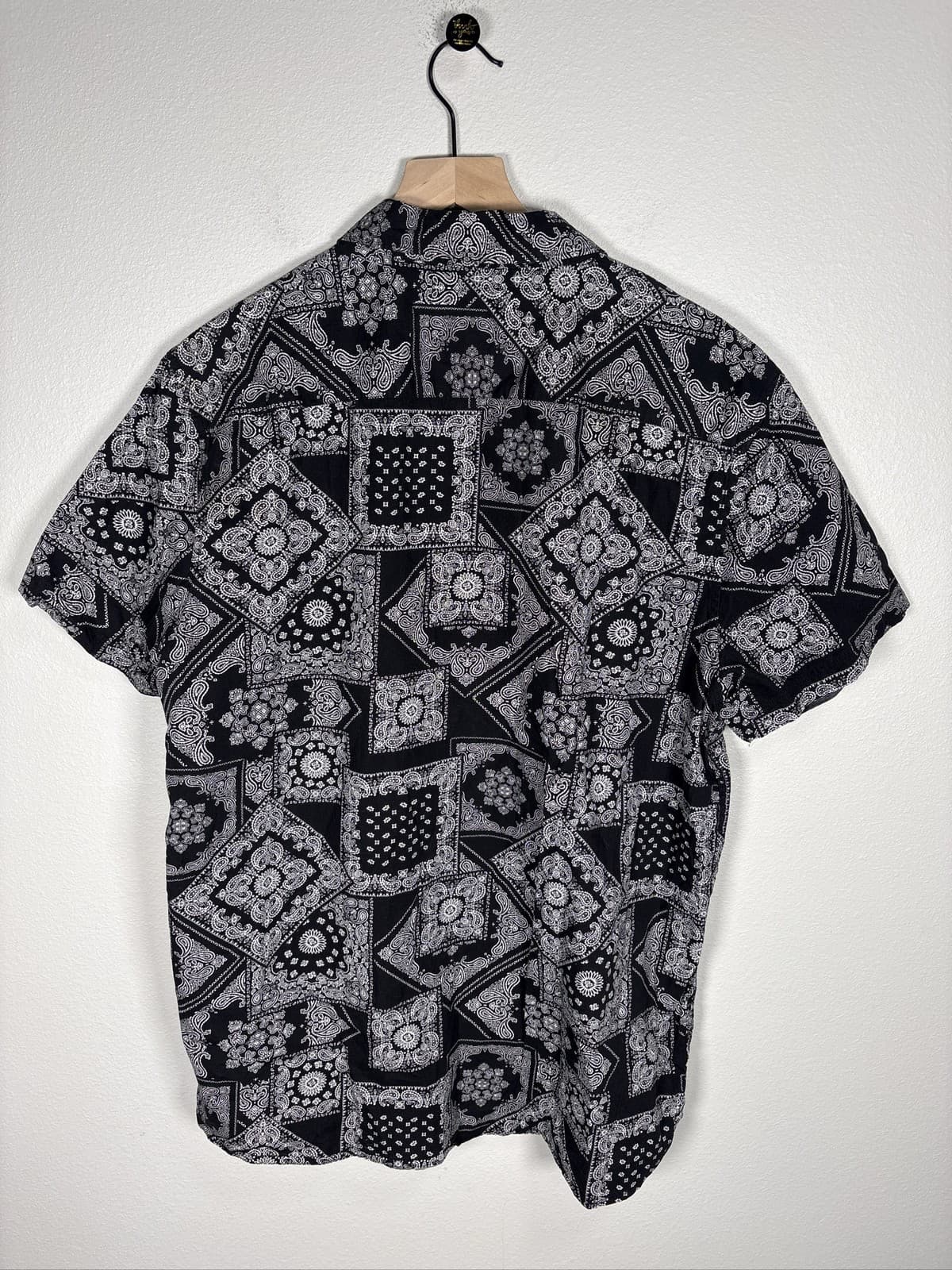 English Laundry Mens Black Bandana Paisley Patchwork Short Sleeve Shirt XL - Thumbnail 3