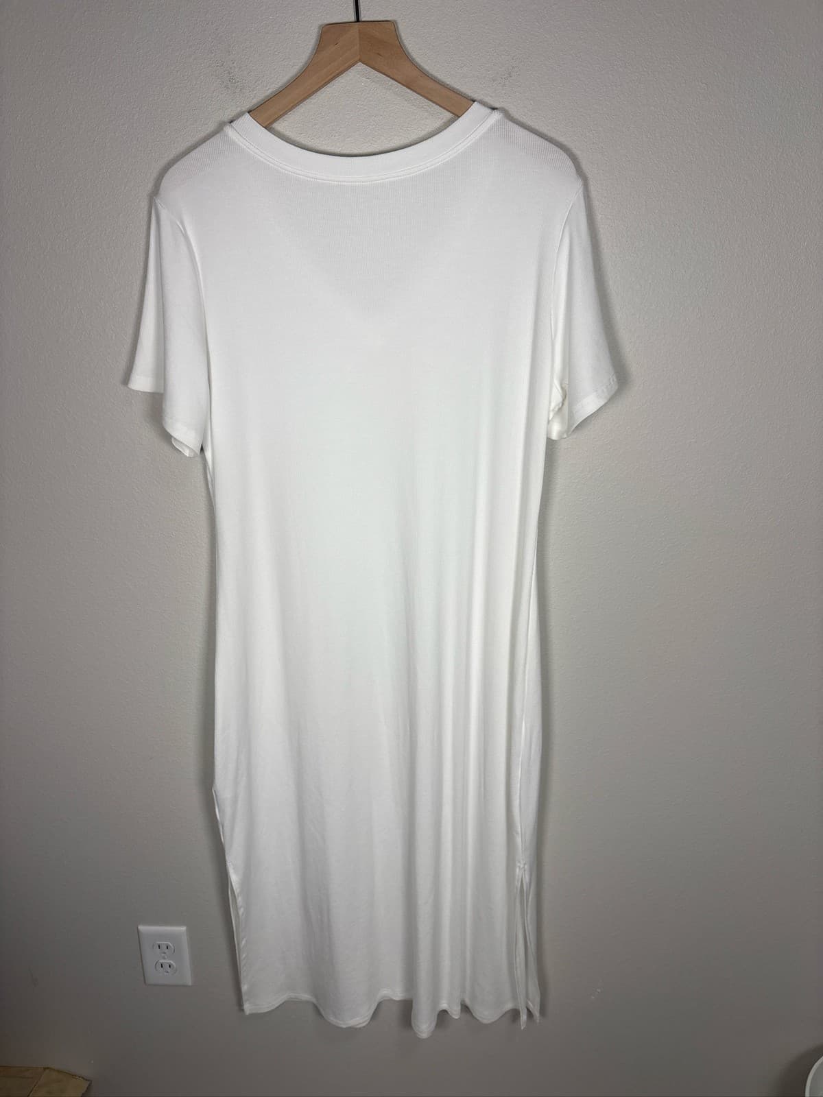 Women's White T-Shirt Dress V-Neck Short Sleeve Casual Midi Dress XL - Thumbnail 3