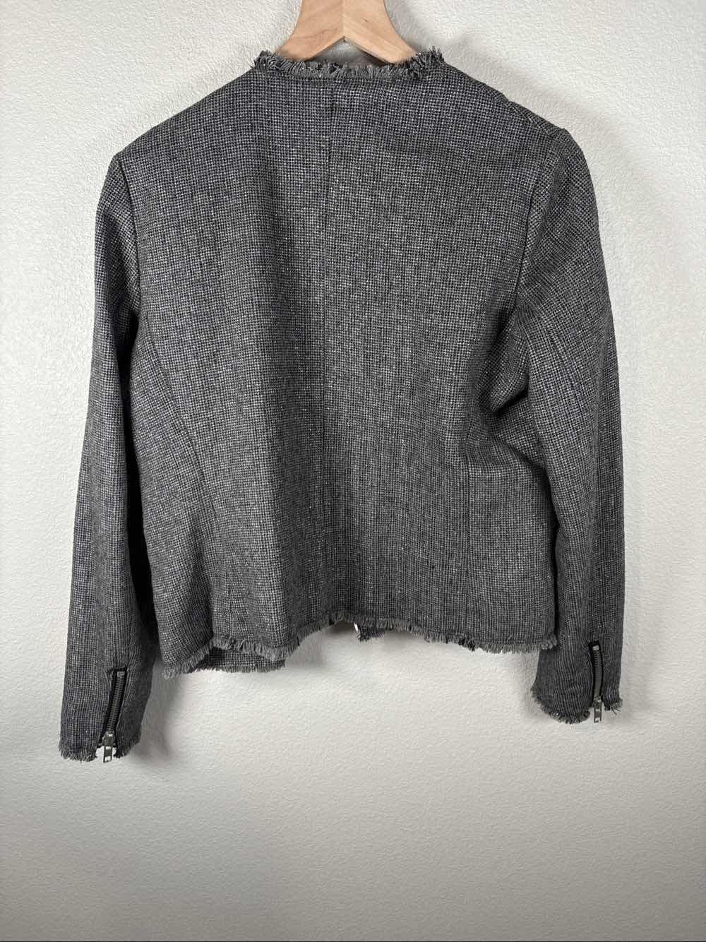 MNG Mango Gray Metallic Tweed Moto Asymmetrical Zip Fringe Blazer Jacket NWT - Thumbnail 6