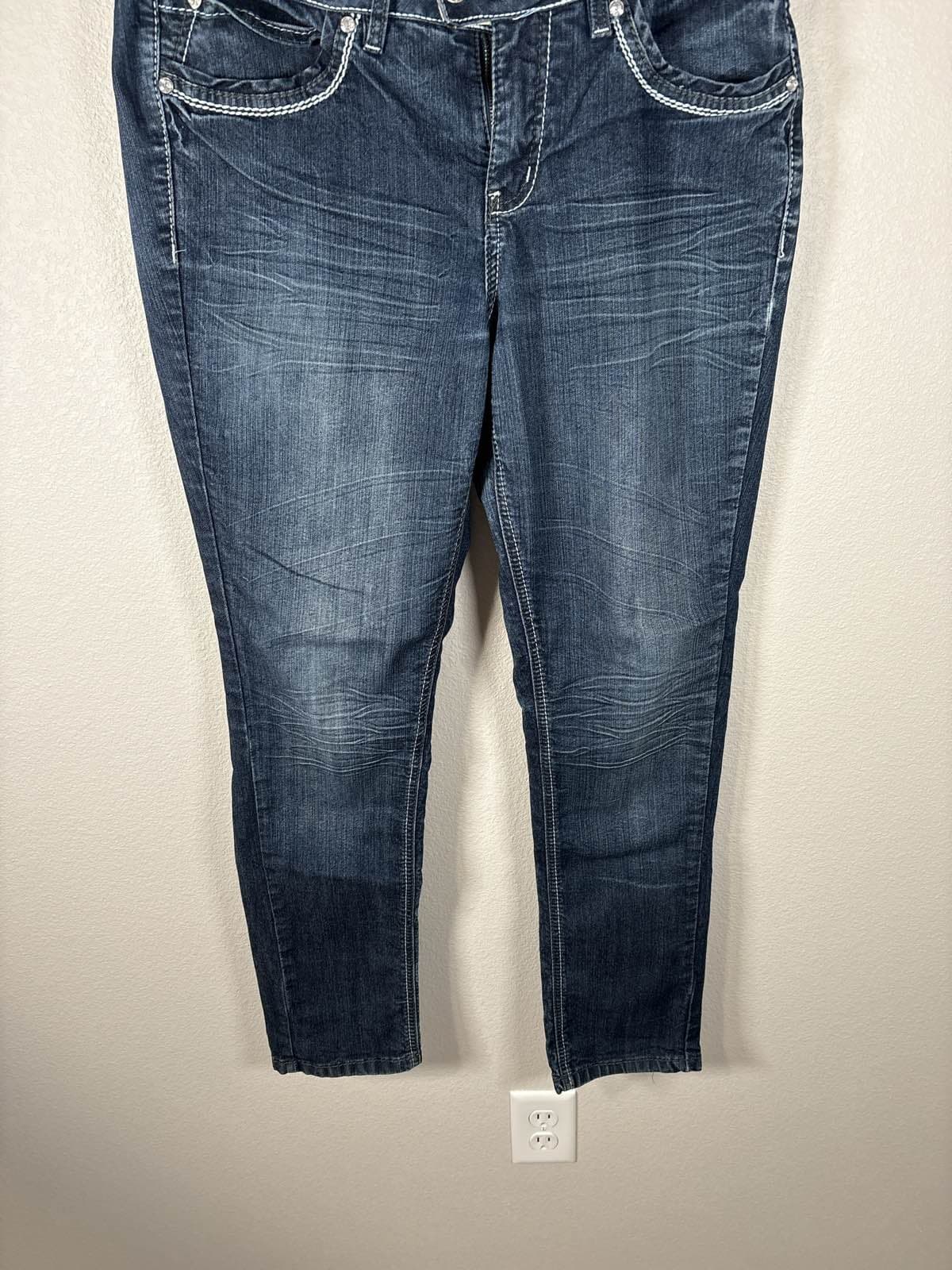 Royalty For Me Womens Blue Skinny Jeans Mid Rise Stretch Dark Wash Size 10 - Thumbnail 3