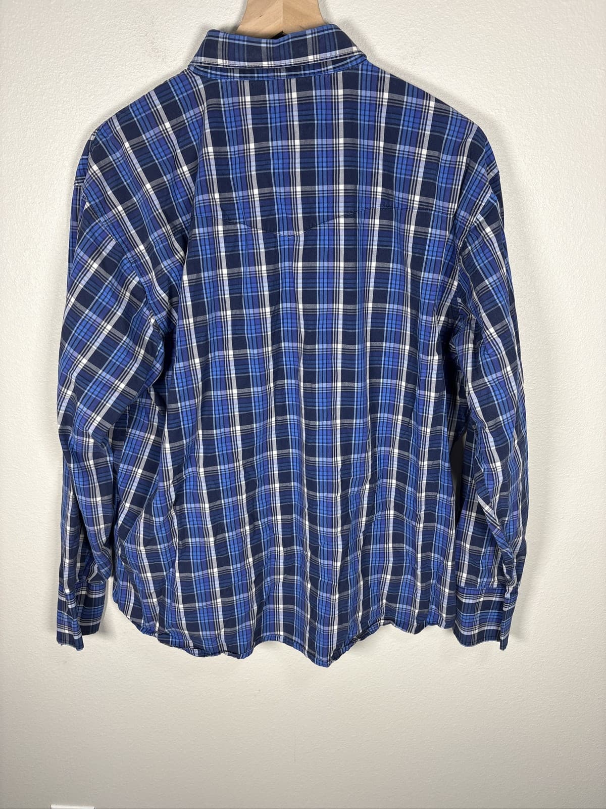 Wrangler Western Shirt Mens XL Blue Plaid Pearl Snap Long Sleeve Cowboy - Thumbnail 4