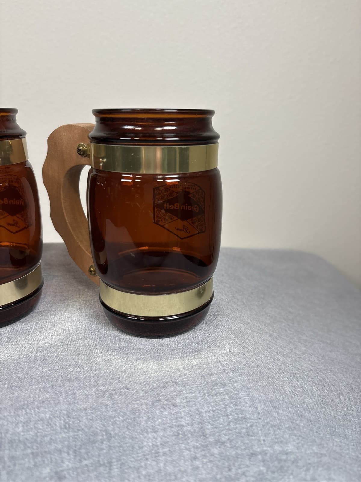 3 Grain Belt Siesta Ware Brown Beer Barrel Mugs Wood Handles - Thumbnail 5