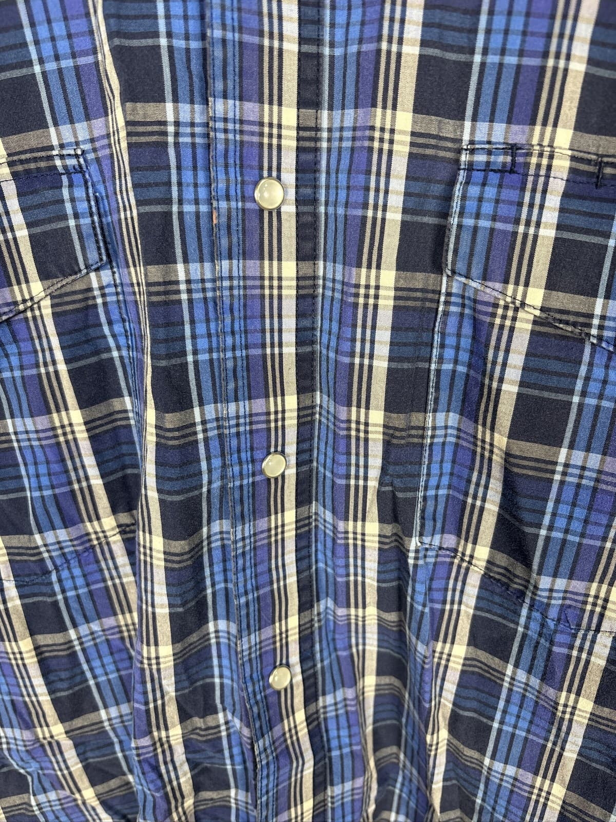 Wrangler Western Shirt Mens XL Blue Plaid Pearl Snap Long Sleeve Cowboy - Thumbnail 3