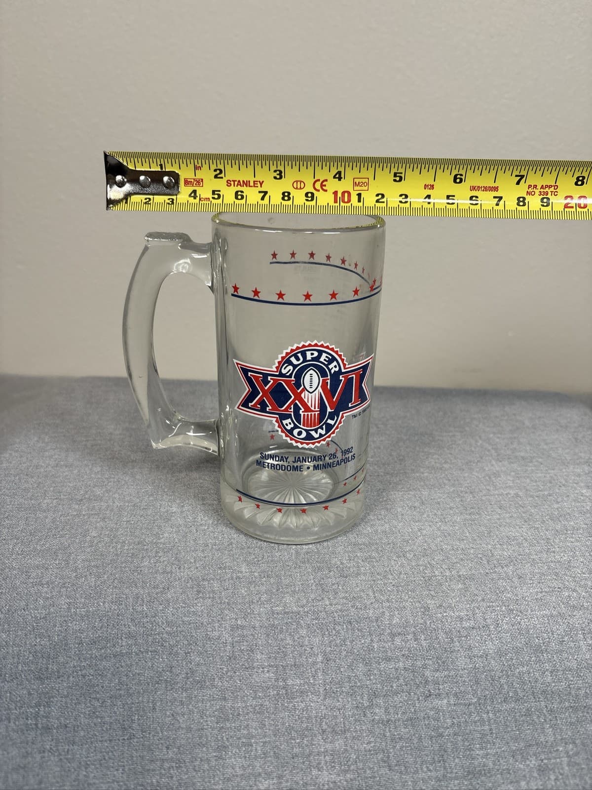 Vintage 1992 Super Bowl XXVI 26 Glass Beer Mug Metrodome Set of 4 NFL Football - Thumbnail 8
