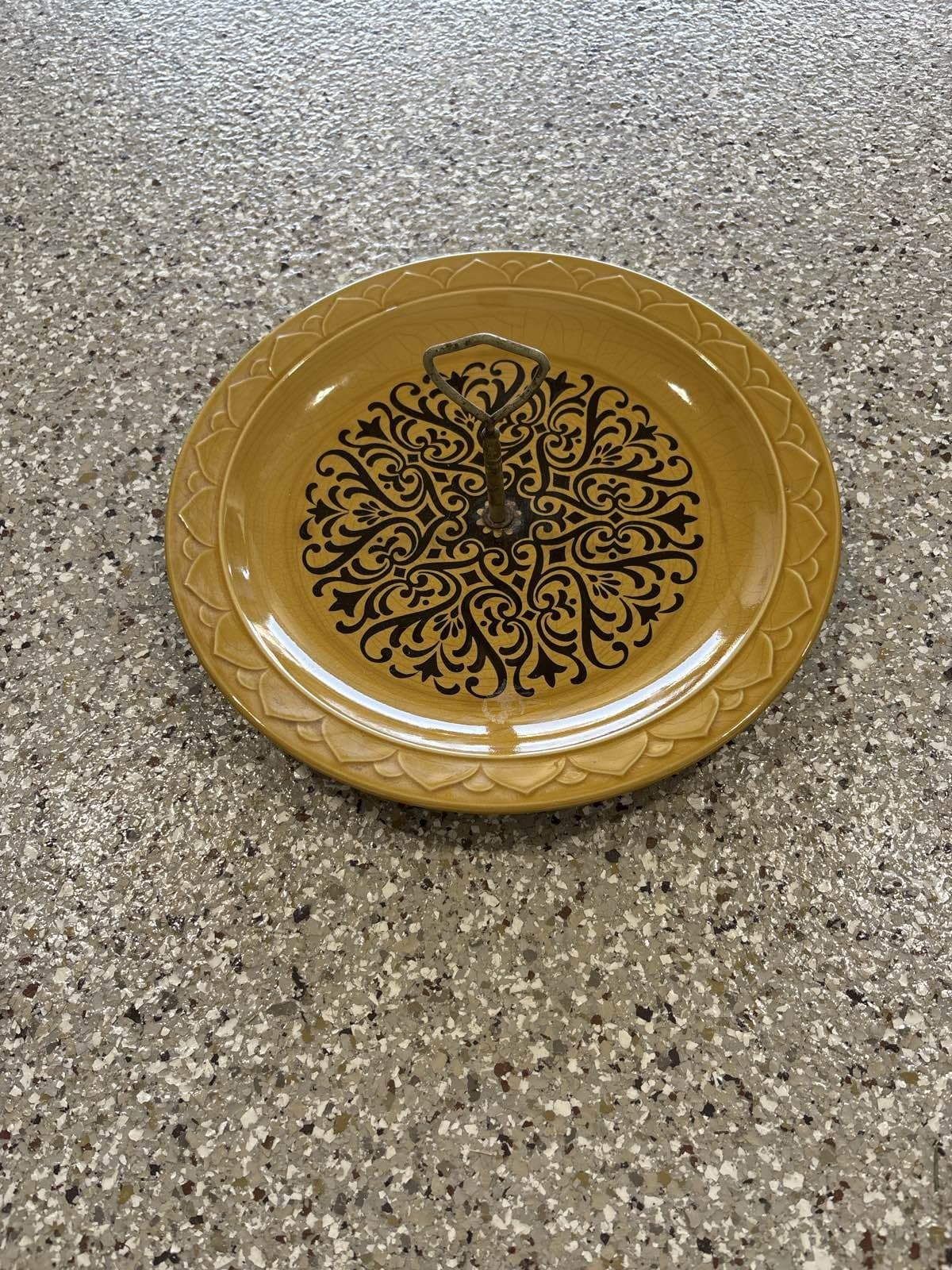 Golden Seville Stoneware Tidbit Tray Mid-Century Modern Gold Black Japan 12 Inch - Thumbnail 2