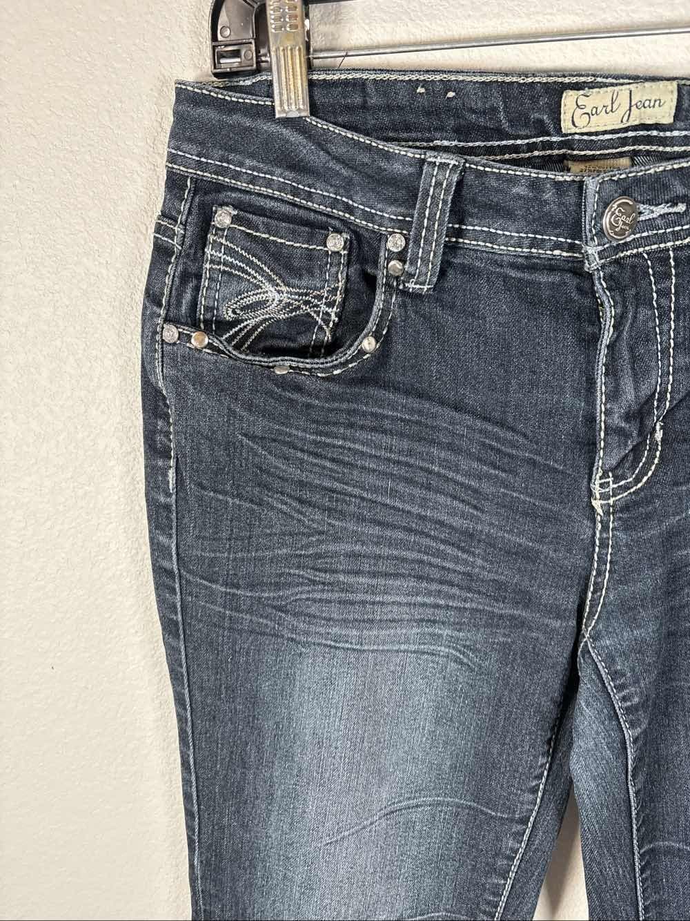 Earl Jean Womens Bootcut Jeans Embroidered Rhinestone Pockets Blue - Thumbnail 4