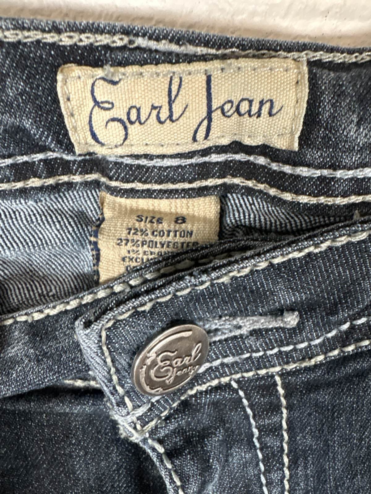 Earl Jean Womens Bootcut Jeans Embroidered Rhinestone Pockets Blue - Thumbnail 2