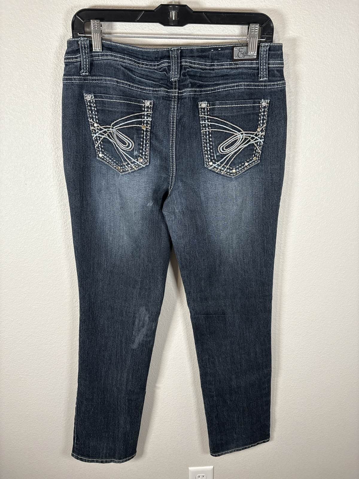 Earl Jean Womens Bootcut Jeans Embroidered Rhinestone Pockets Blue - Thumbnail 7