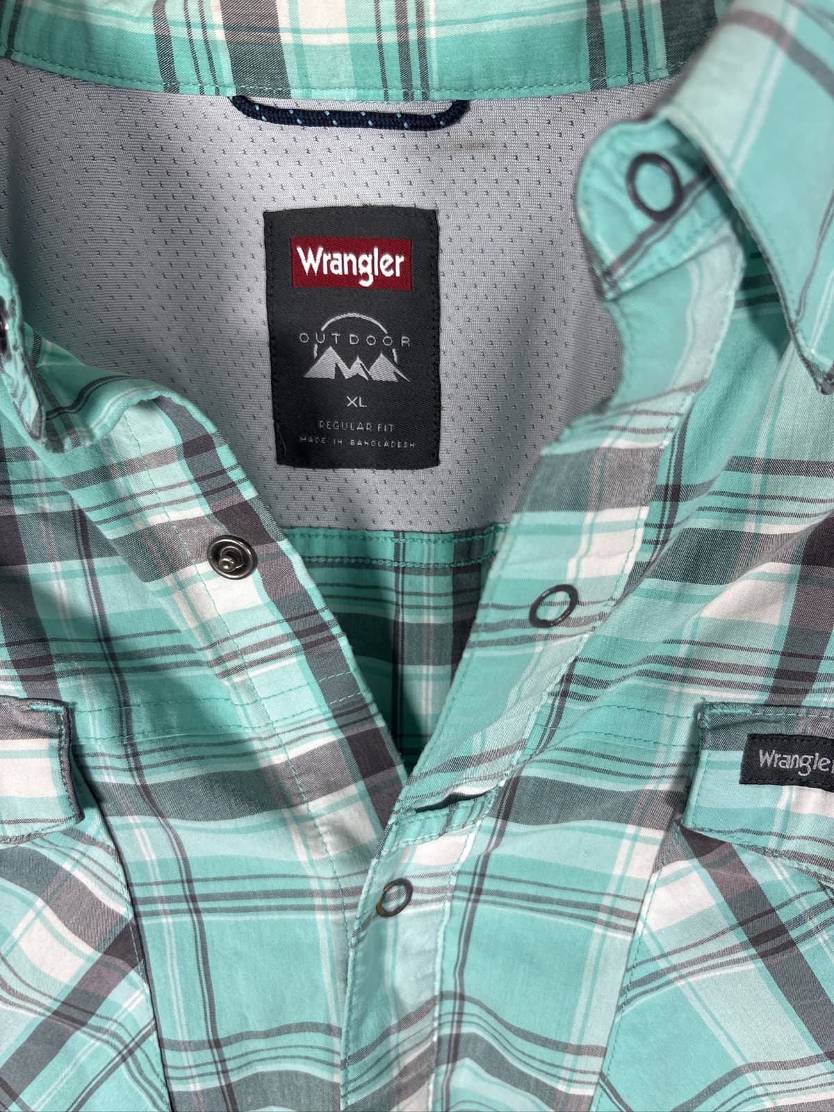 Wrangler Mens XL Outdoor Plaid Short Sleeve Button Up Shirt Turquoise - Thumbnail 2