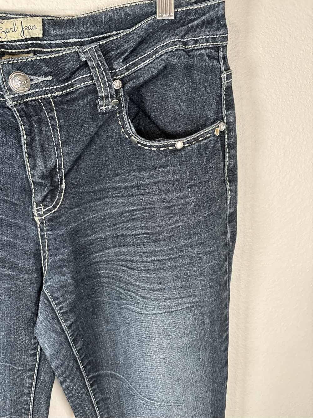 Earl Jean Womens Bootcut Jeans Embroidered Rhinestone Pockets Blue - Thumbnail 3