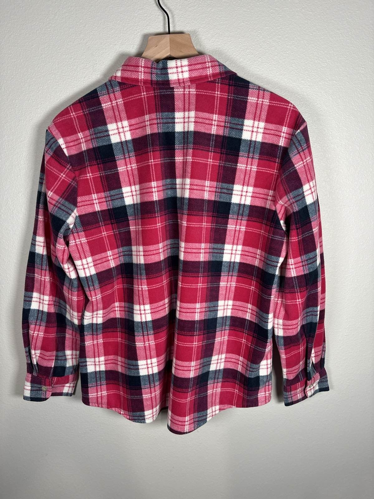 Women's Pink Plaid Flannel Fleece Button Up Shirt M - Thumbnail 4