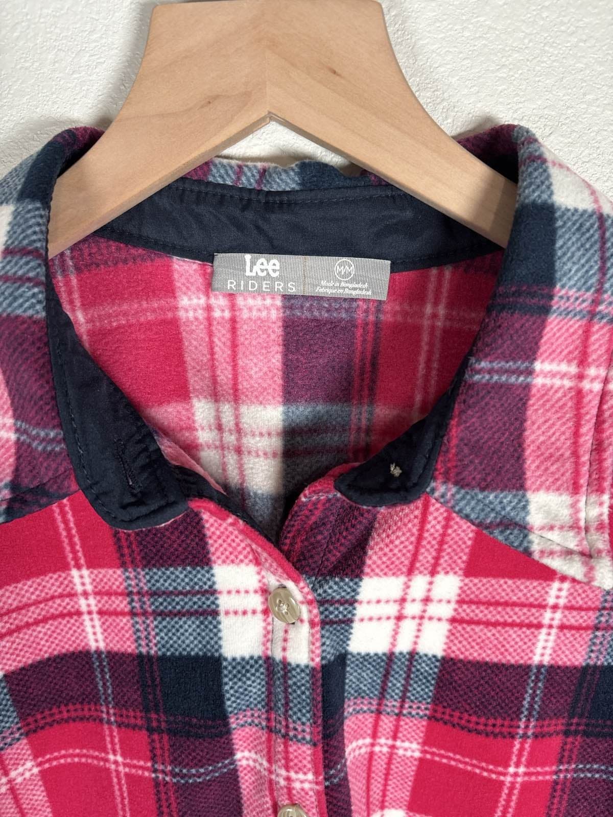 Women's Pink Plaid Flannel Fleece Button Up Shirt M - Thumbnail 2