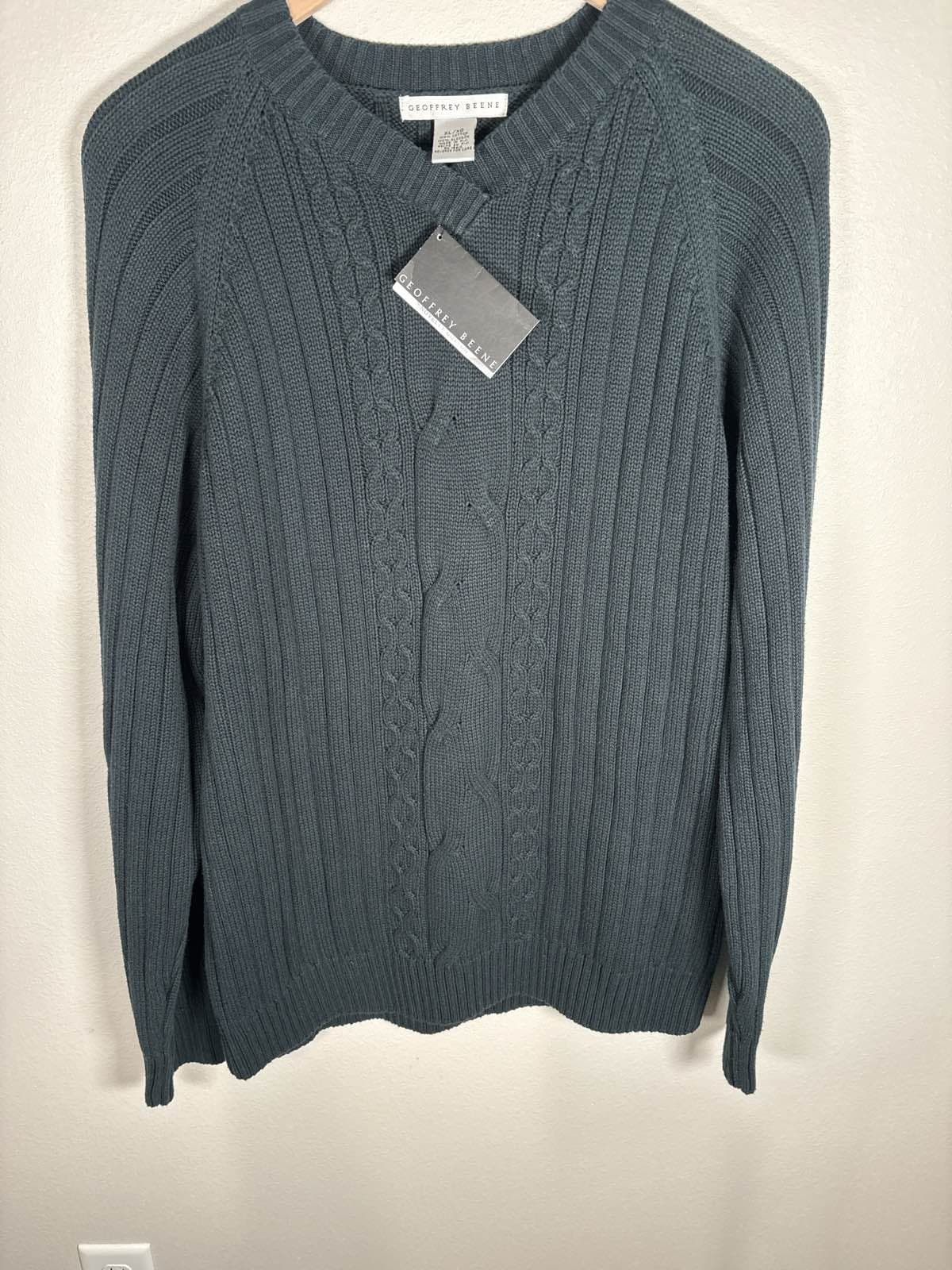 Geoffrey Beene Men's Cable Knit Crewneck Sweater Navy Blue XL NWT - Thumbnail 2