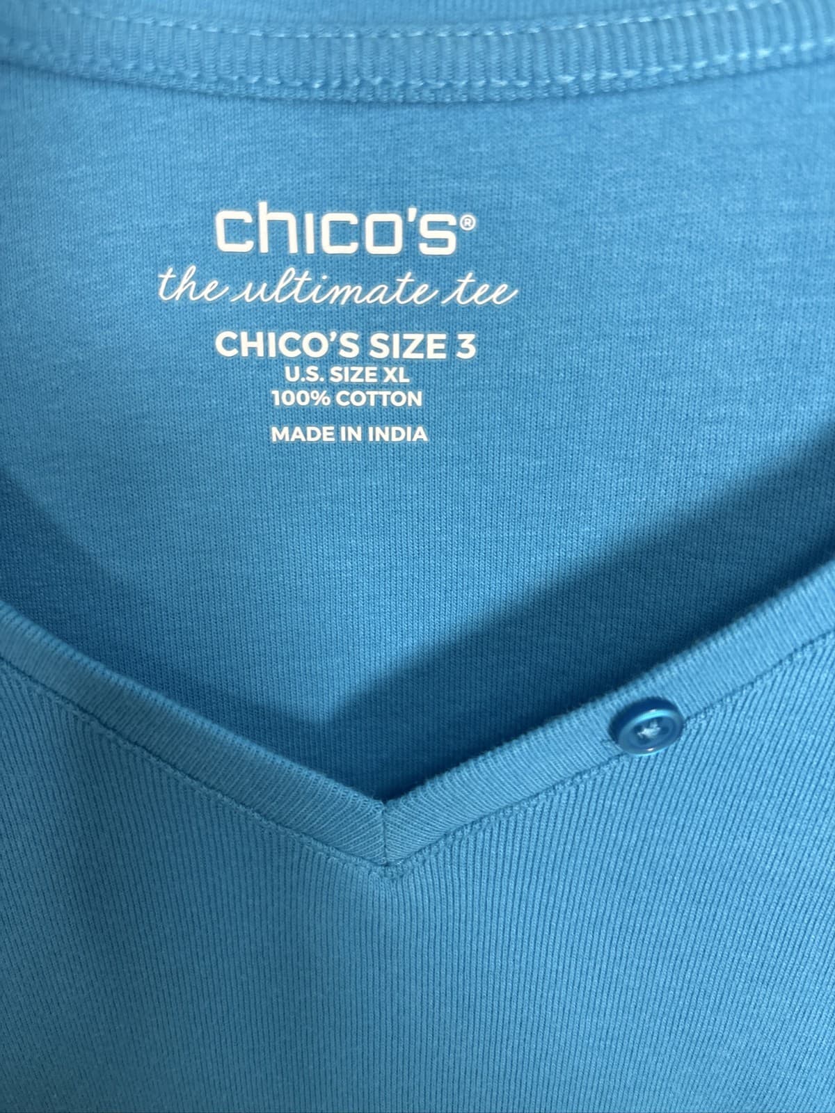 Chico's Blue V-Neck Short Sleeve Shirt Size 3 XL - Thumbnail 3