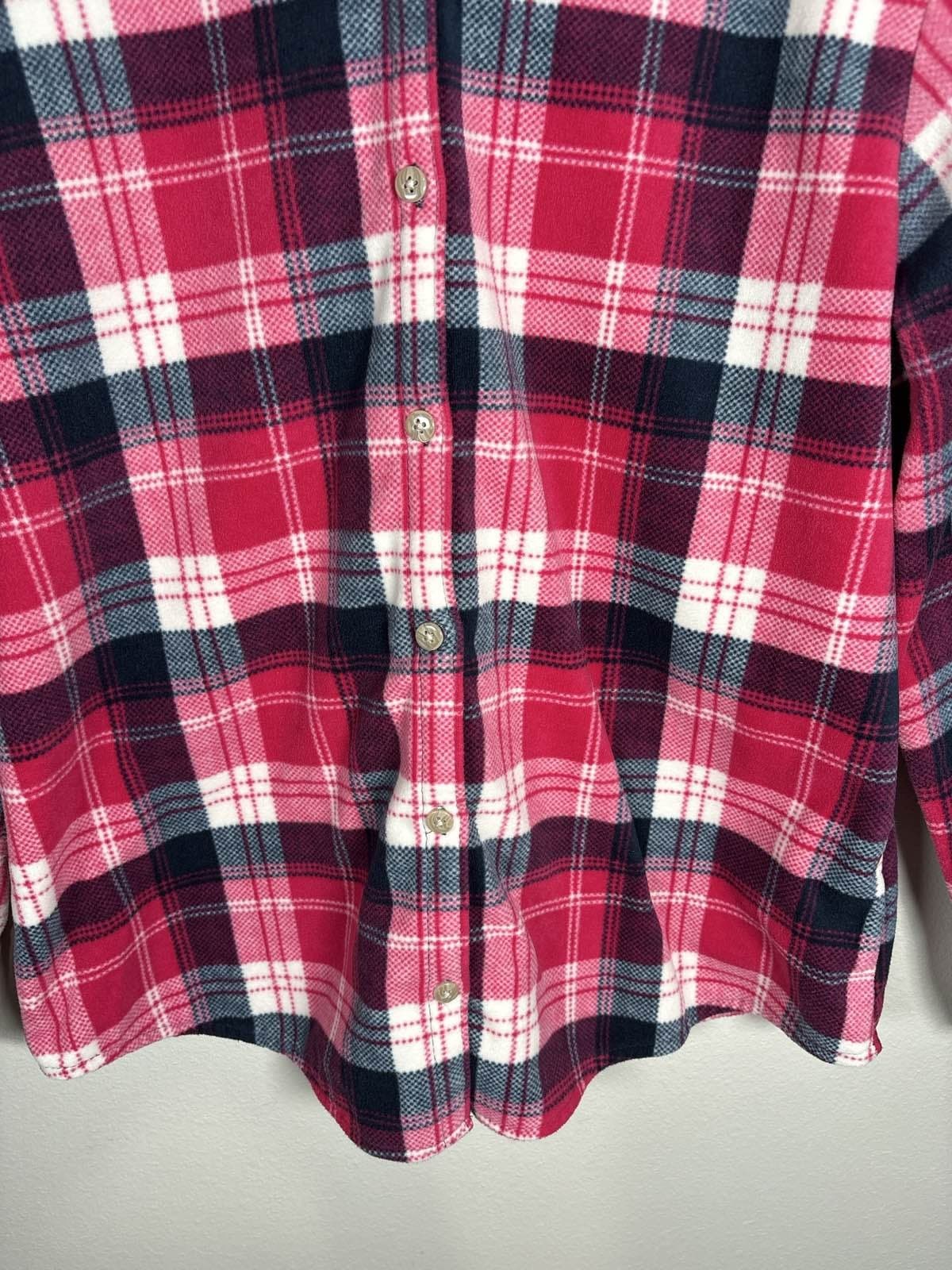 Women's Pink Plaid Flannel Fleece Button Up Shirt M - Thumbnail 3