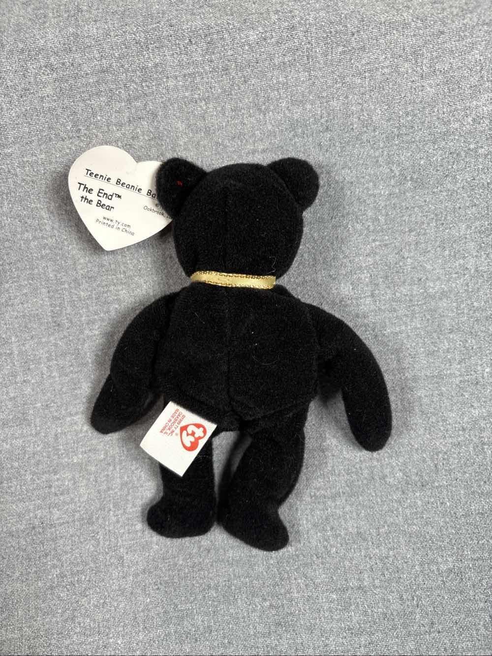 1999 TY Beanie Baby The End Black Bear Gold Bow Plush - Thumbnail 2