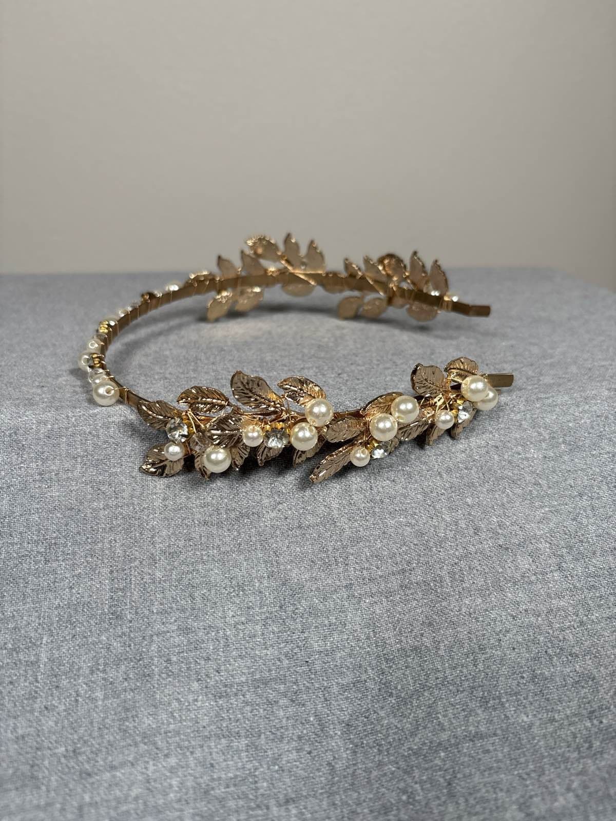 Pearl Leaf Headband Wedding Bridal Tiara Prom Hair Accessory - Thumbnail 2