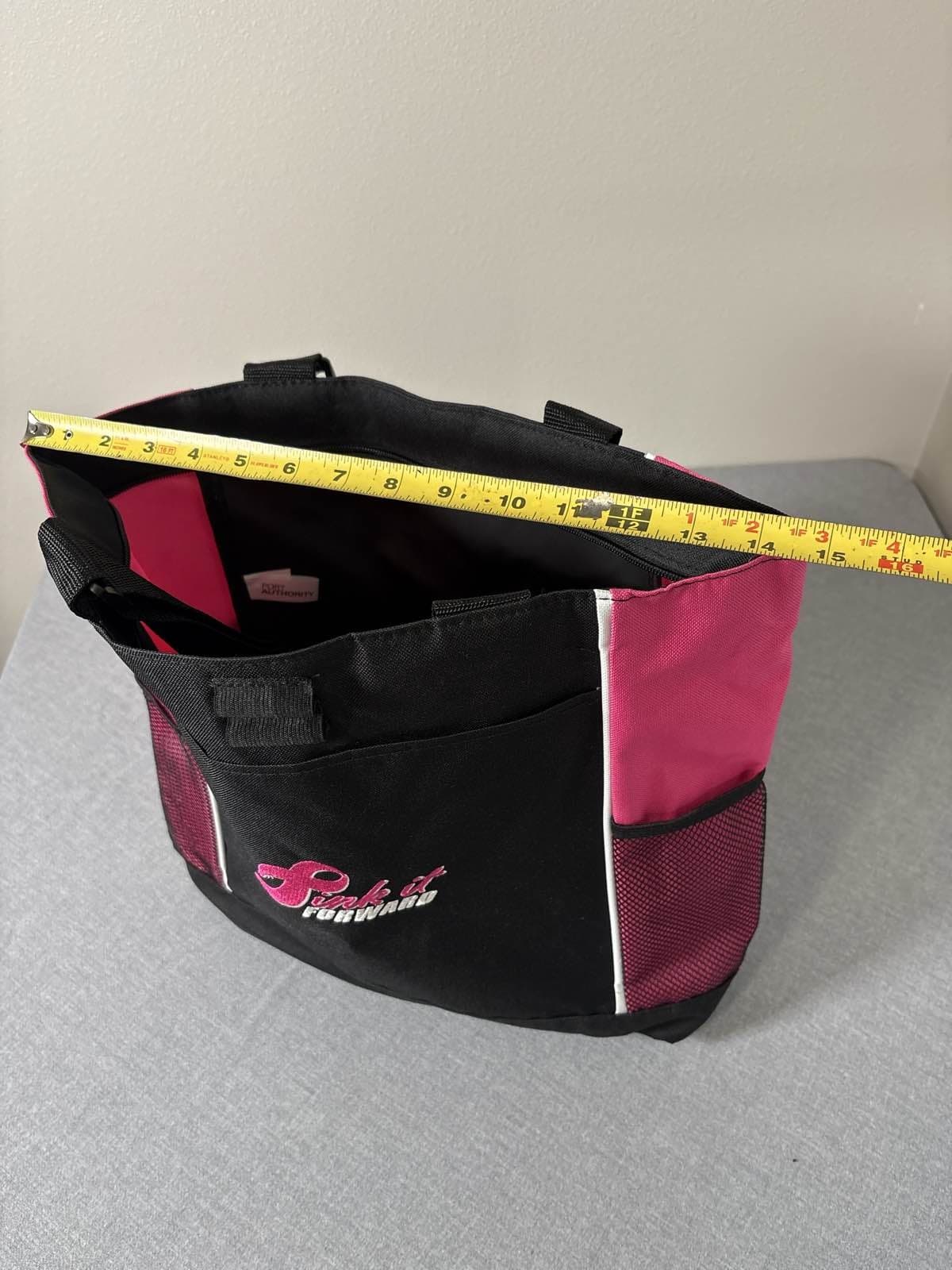 Pink it Forward Black Pink Tote Bag Zippered Mesh Pockets Breast Cancer - Thumbnail 3