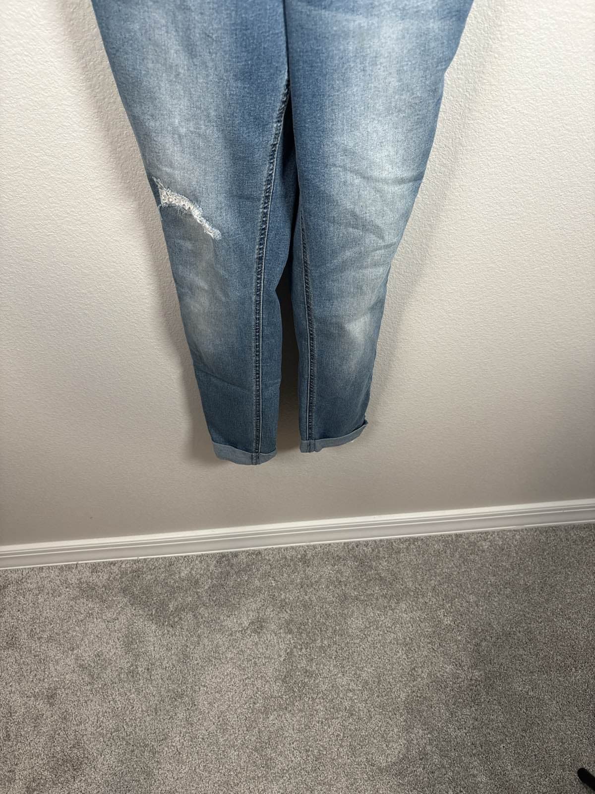 Justice Jeans Youth Skinny Denim Overalls Lace Trim Distressed Rolled Cuff 12 - Thumbnail 3