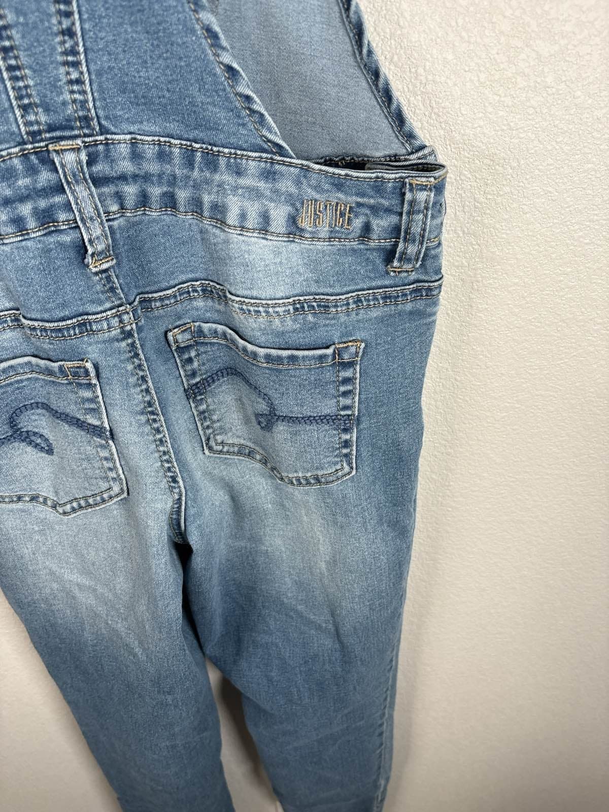 Justice Jeans Youth Skinny Denim Overalls Lace Trim Distressed Rolled Cuff 12 - Thumbnail 6
