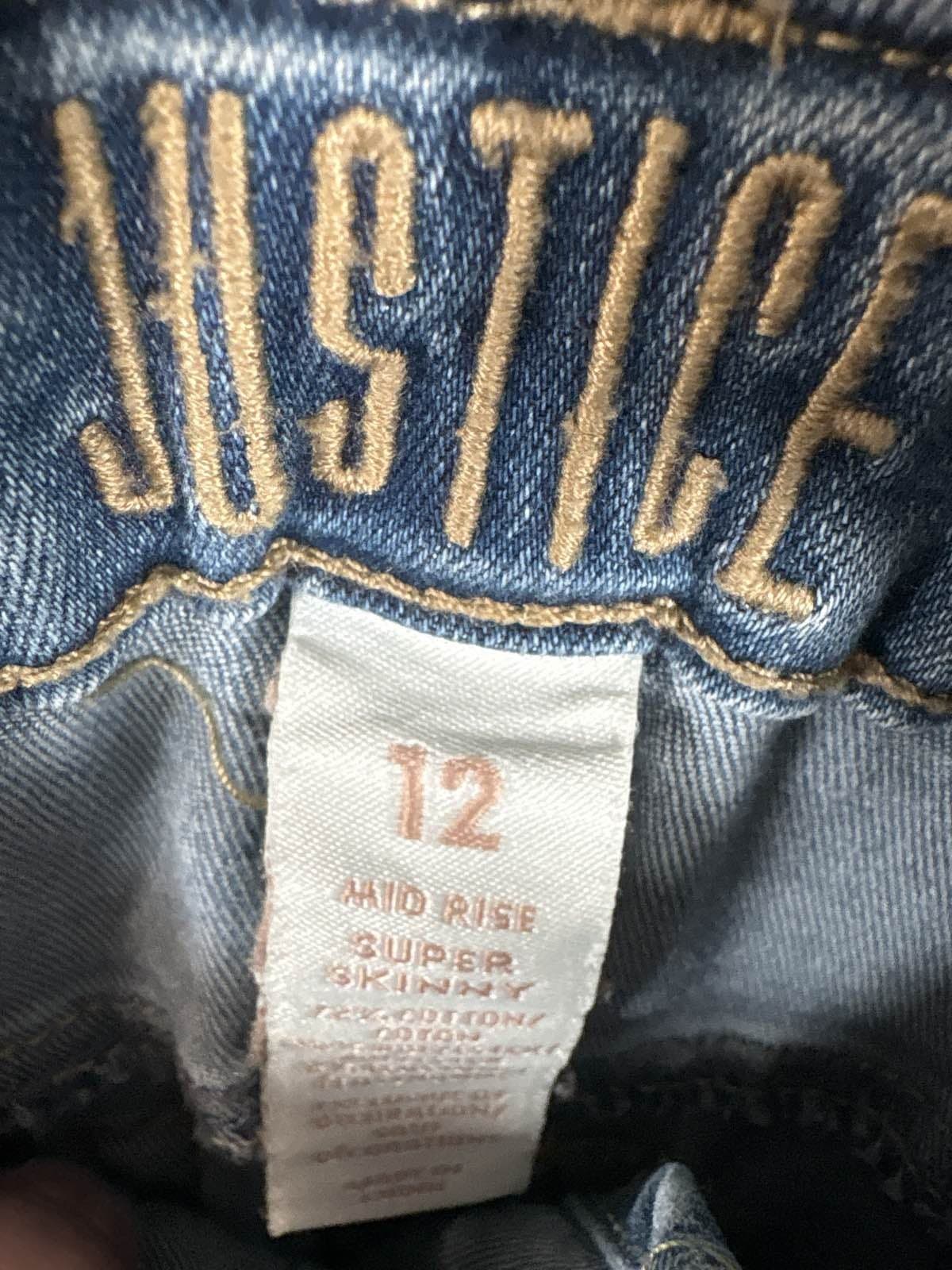 Justice Jeans Youth Skinny Denim Overalls Lace Trim Distressed Rolled Cuff 12 - Thumbnail 4