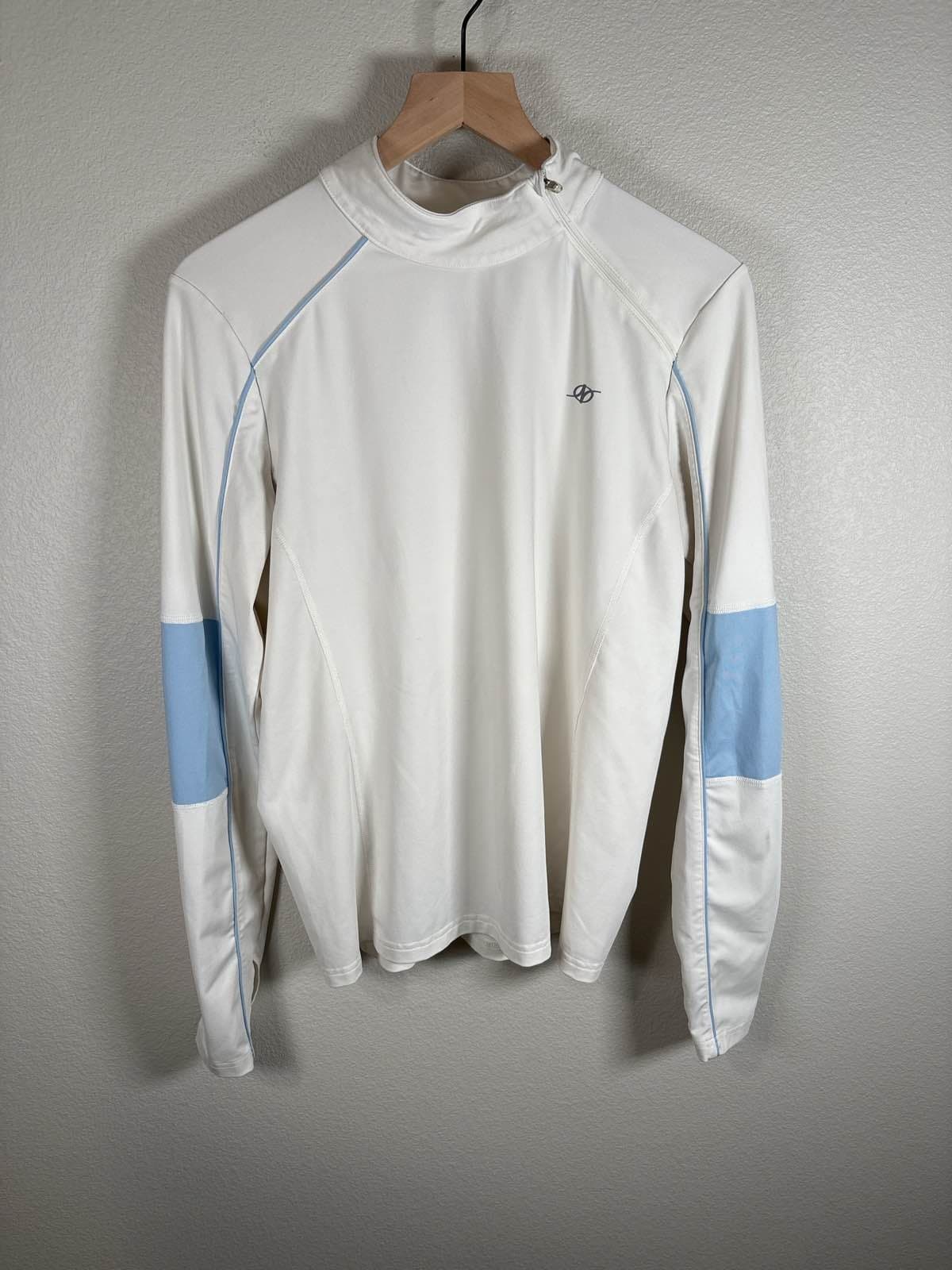 NordicTrack NT Dri Mens L 1/4 Zip Pullover Athletic Jacket White Blue