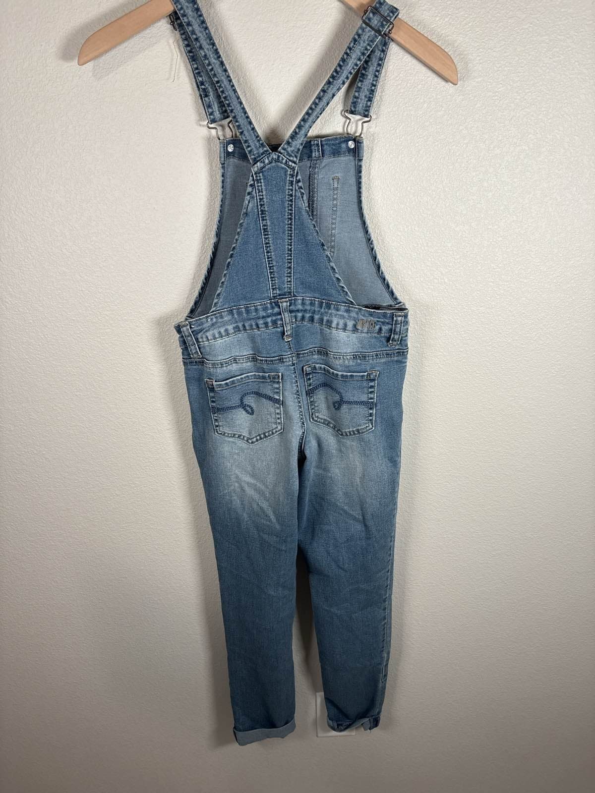 Justice Jeans Youth Skinny Denim Overalls Lace Trim Distressed Rolled Cuff 12 - Thumbnail 5
