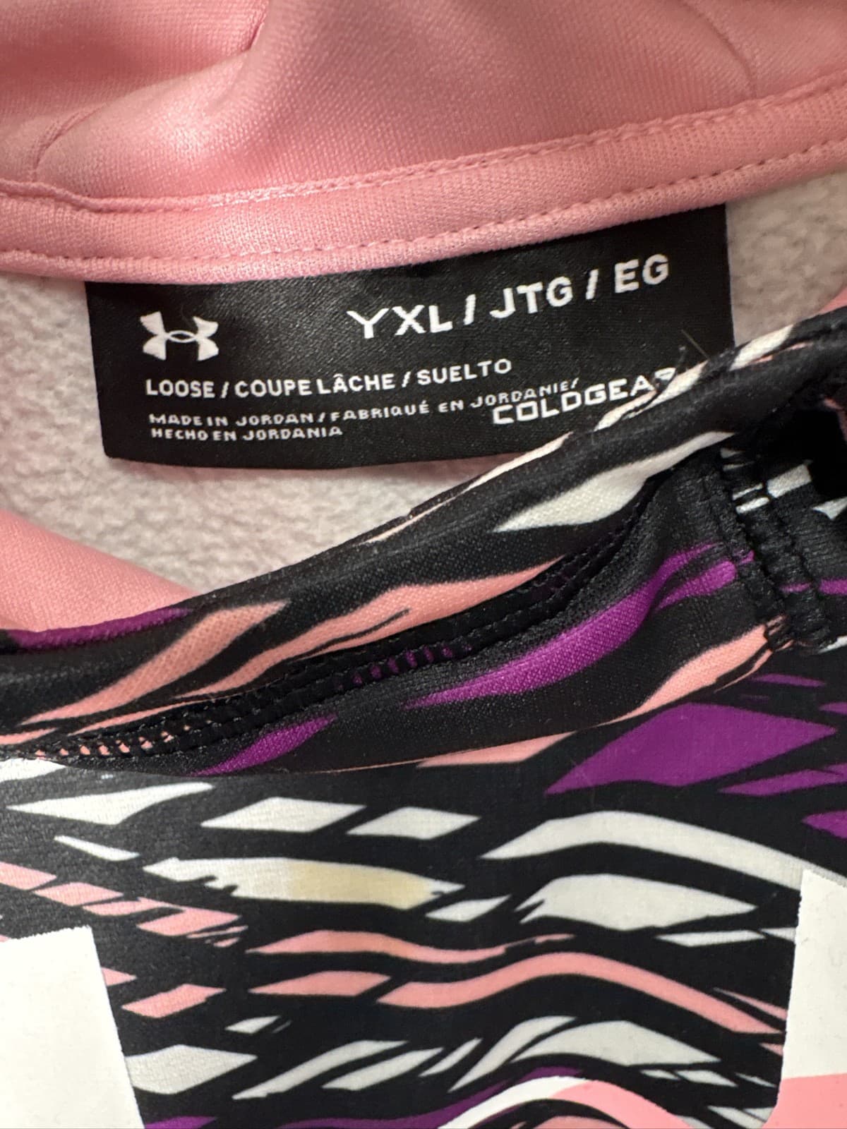 Under Armour Girls Pullover Hoodie Sweatshirt Pink Purple Logo Youth XL - Thumbnail 2