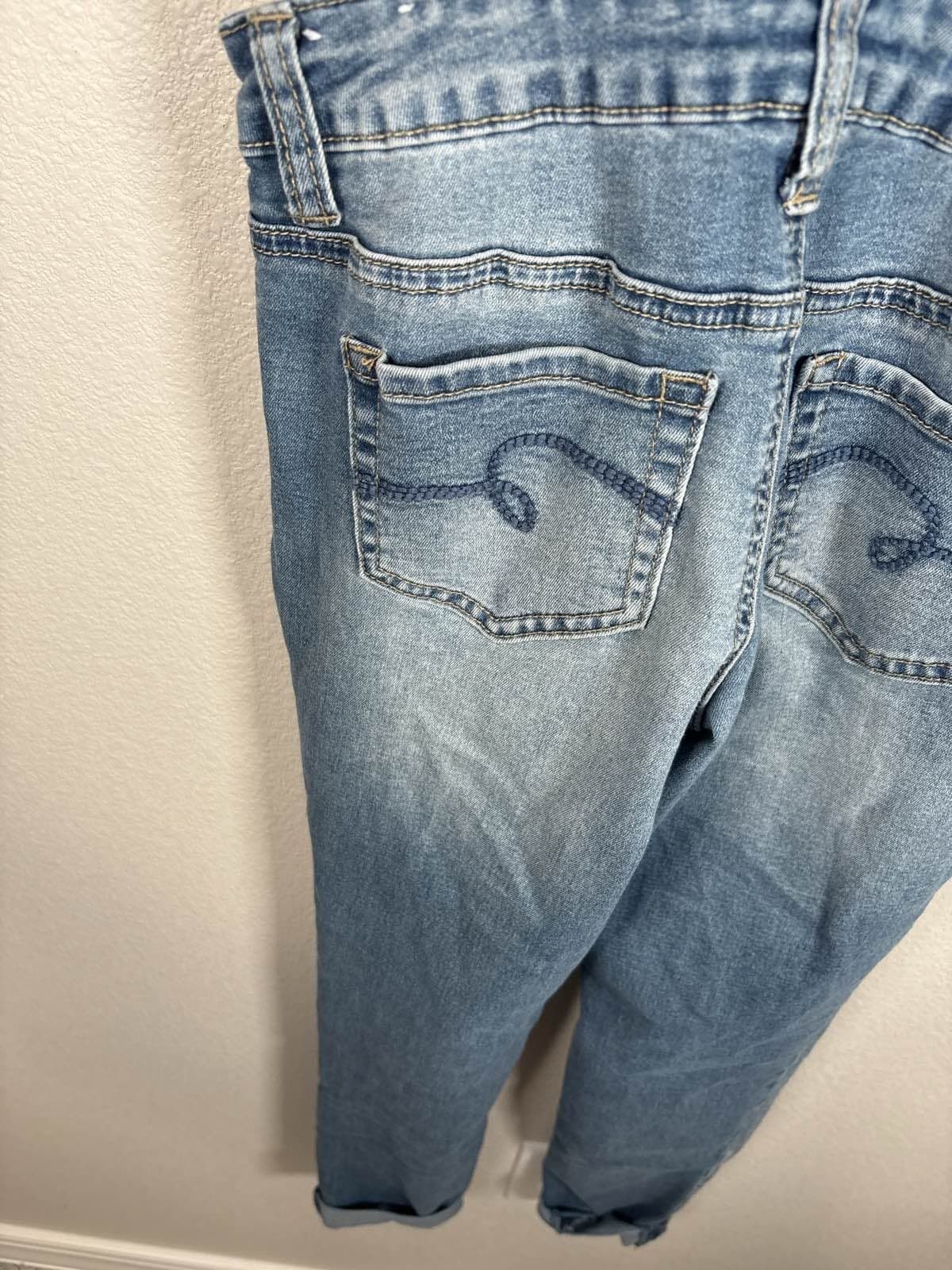 Justice Jeans Youth Skinny Denim Overalls Lace Trim Distressed Rolled Cuff 12 - Thumbnail 7