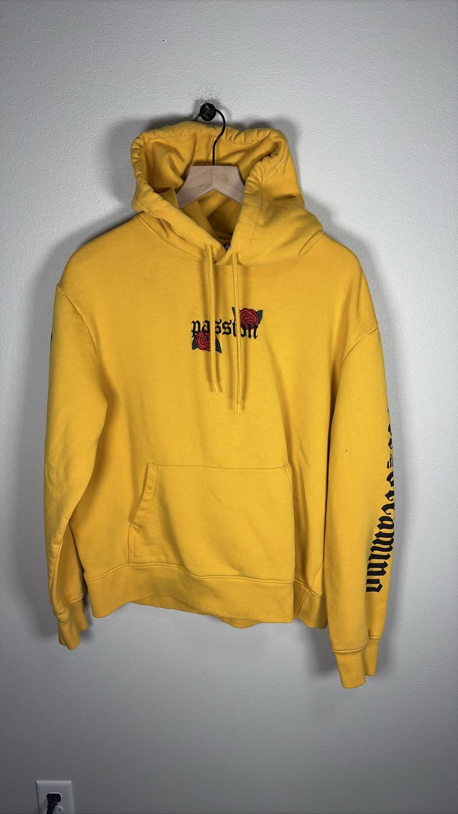 Phora Yours Truly Yellow Hoodie Rose Passion Graphic Sweatshirt