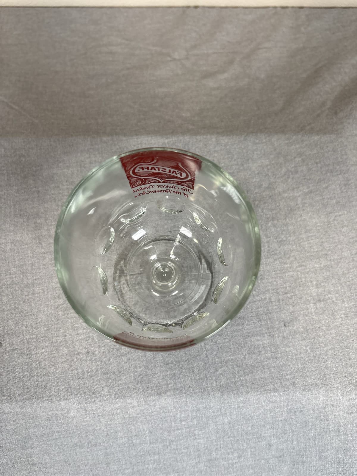 Falstaff Glass Beer Goblet Thumbprint Stemmed Schooner Red Logo 6" Tall - Thumbnail 2