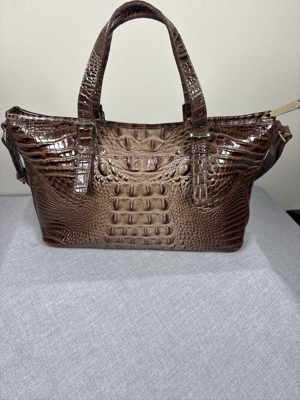 Brahmin Mini Asher Nutmeg Croc Embossed Leather Satchel Bag - Thumbnail 4