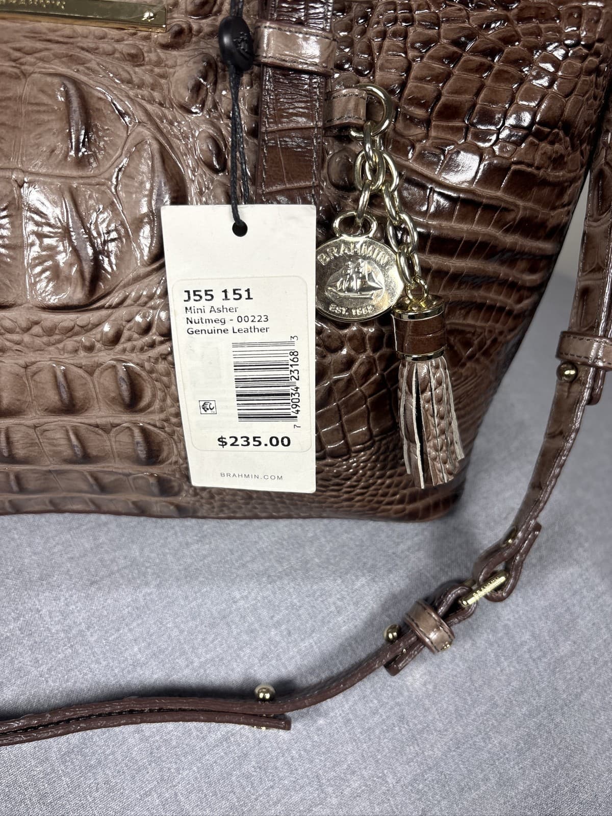 Brahmin Mini Asher Nutmeg Croc Embossed Leather Satchel Bag - Thumbnail 2