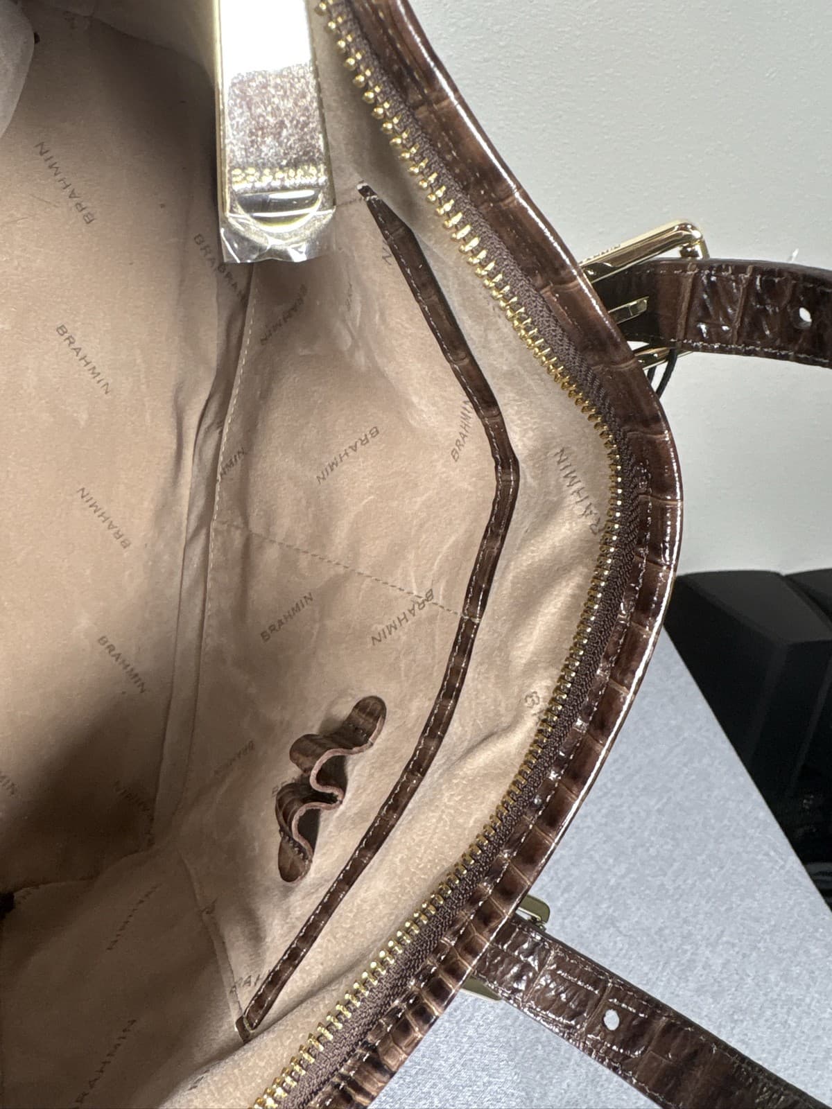 Brahmin Mini Asher Nutmeg Croc Embossed Leather Satchel Bag - Thumbnail 8