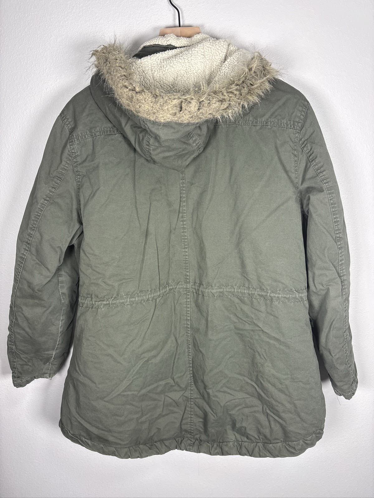 Yoki Womens Olive Green Utility Parka Coat Faux Fur Hood Sherpa Lined 1XL - Thumbnail 3