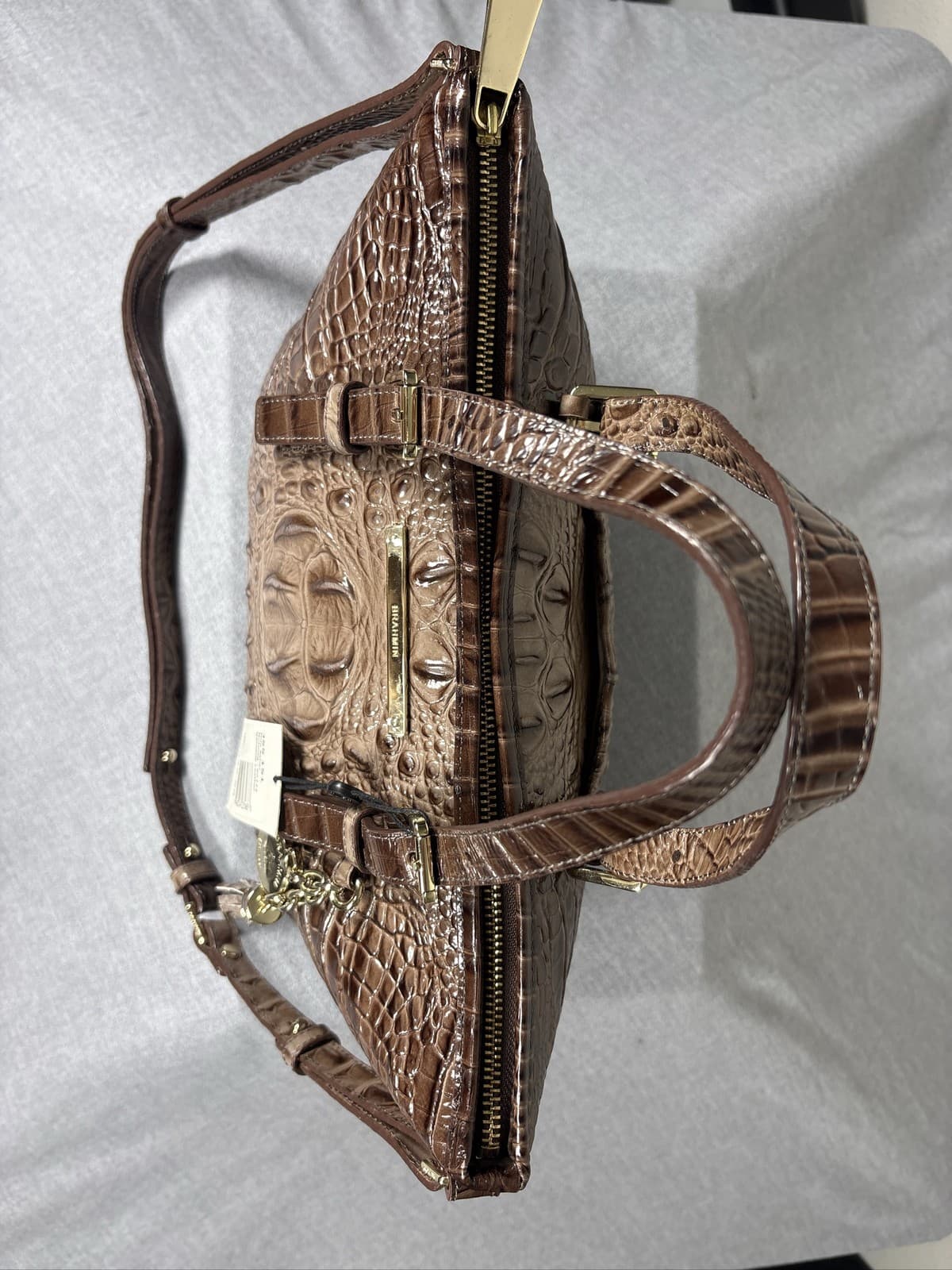 Brahmin Mini Asher Nutmeg Croc Embossed Leather Satchel Bag - Thumbnail 3