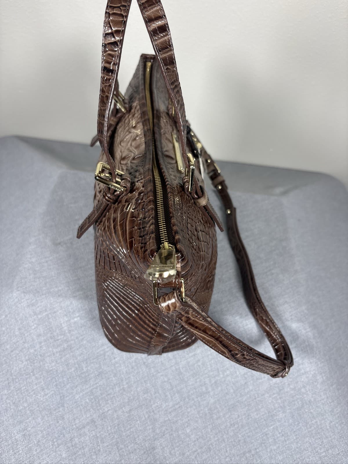 Brahmin Mini Asher Nutmeg Croc Embossed Leather Satchel Bag - Thumbnail 5