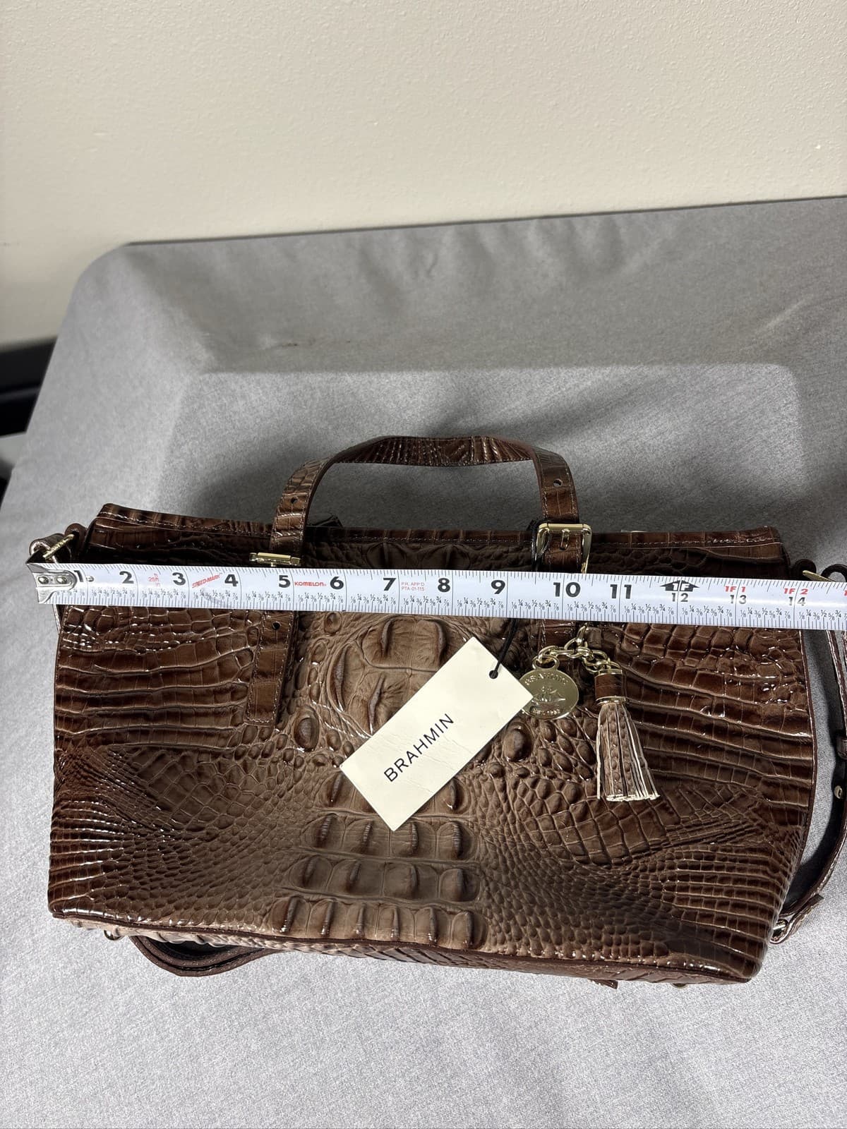Brahmin Mini Asher Nutmeg Croc Embossed Leather Satchel Bag - Thumbnail 9