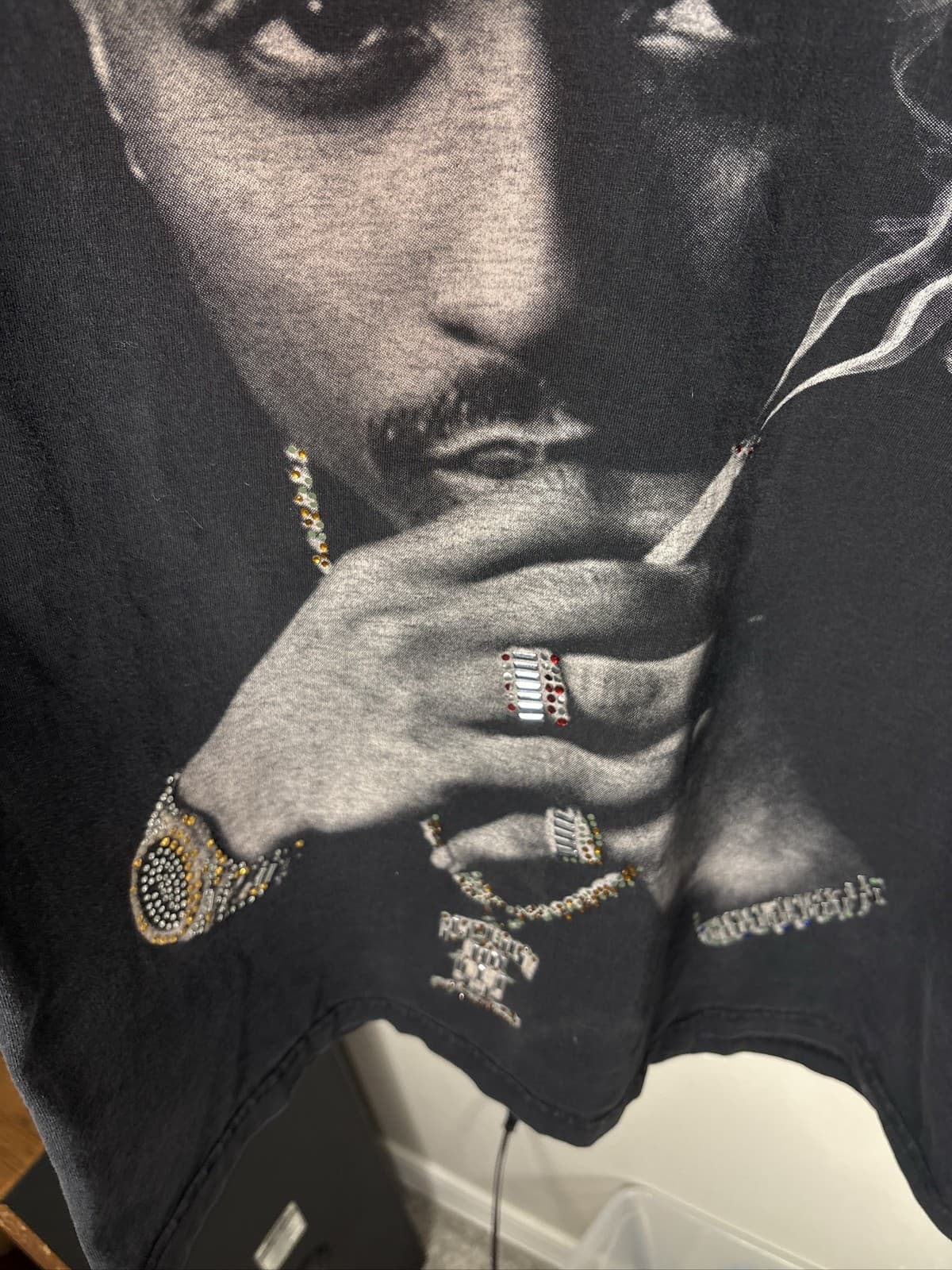 Vintage Tupac Shakur Pro Club Rhinestone T Shirt Men Black Jeweled Rap Tee 2XL - Thumbnail 2
