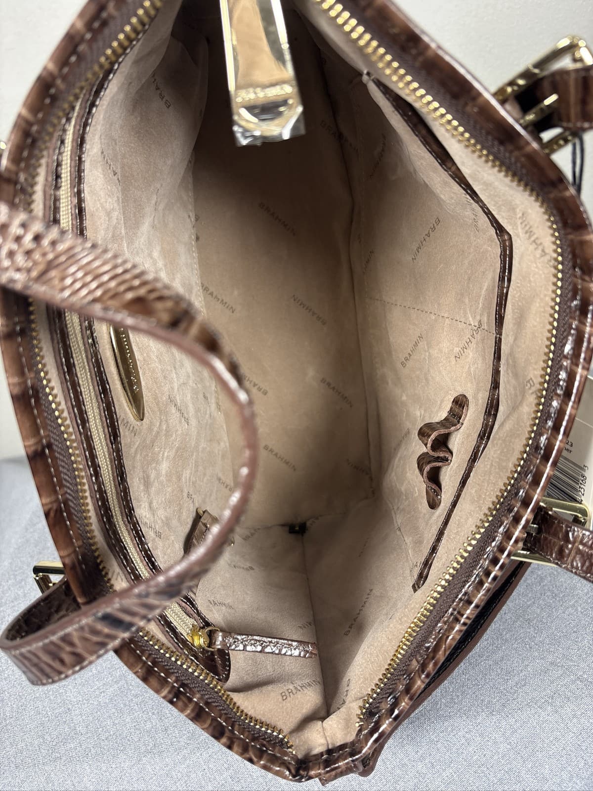 Brahmin Mini Asher Nutmeg Croc Embossed Leather Satchel Bag - Thumbnail 6