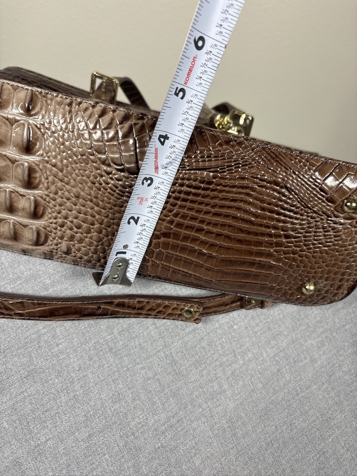 Brahmin Mini Asher Nutmeg Croc Embossed Leather Satchel Bag - Thumbnail 12