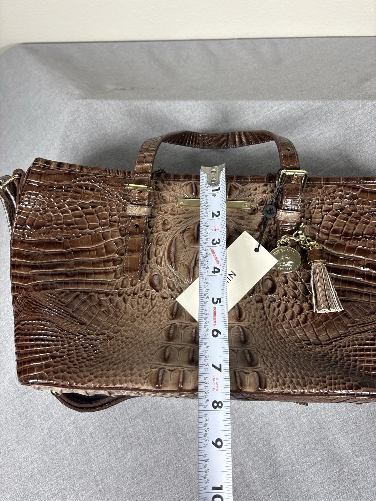 Brahmin Mini Asher Nutmeg Croc Embossed Leather Satchel Bag - Thumbnail 10