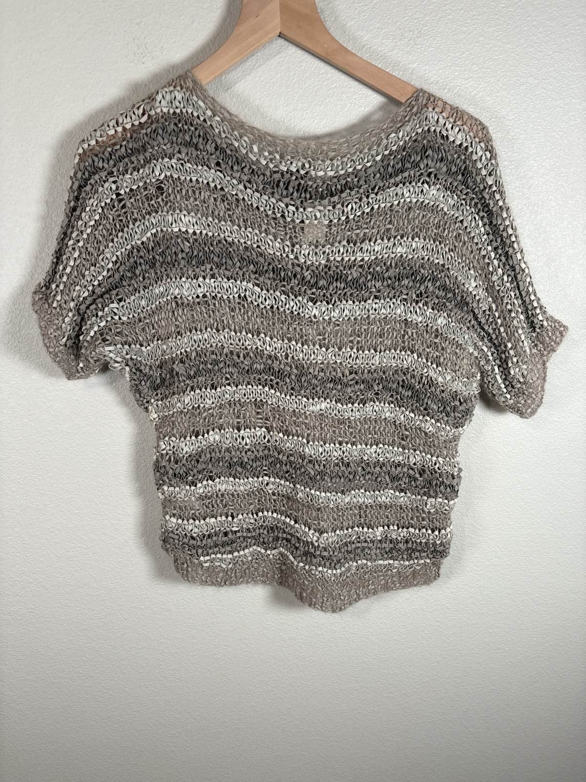 Bird by Juicy Couture Gray Suede Knit Striped Short Sleeve Sweater S - Thumbnail 6