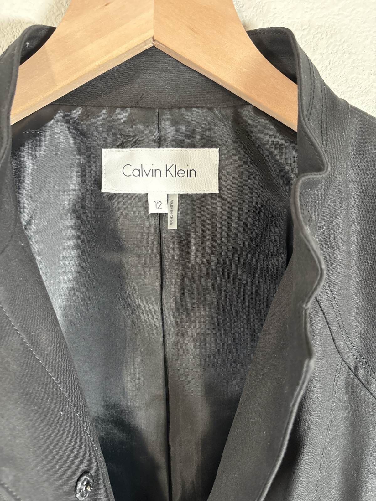Calvin Klein Womens Black Band Collar Utility Jacket Size 12 Belted - Thumbnail 3