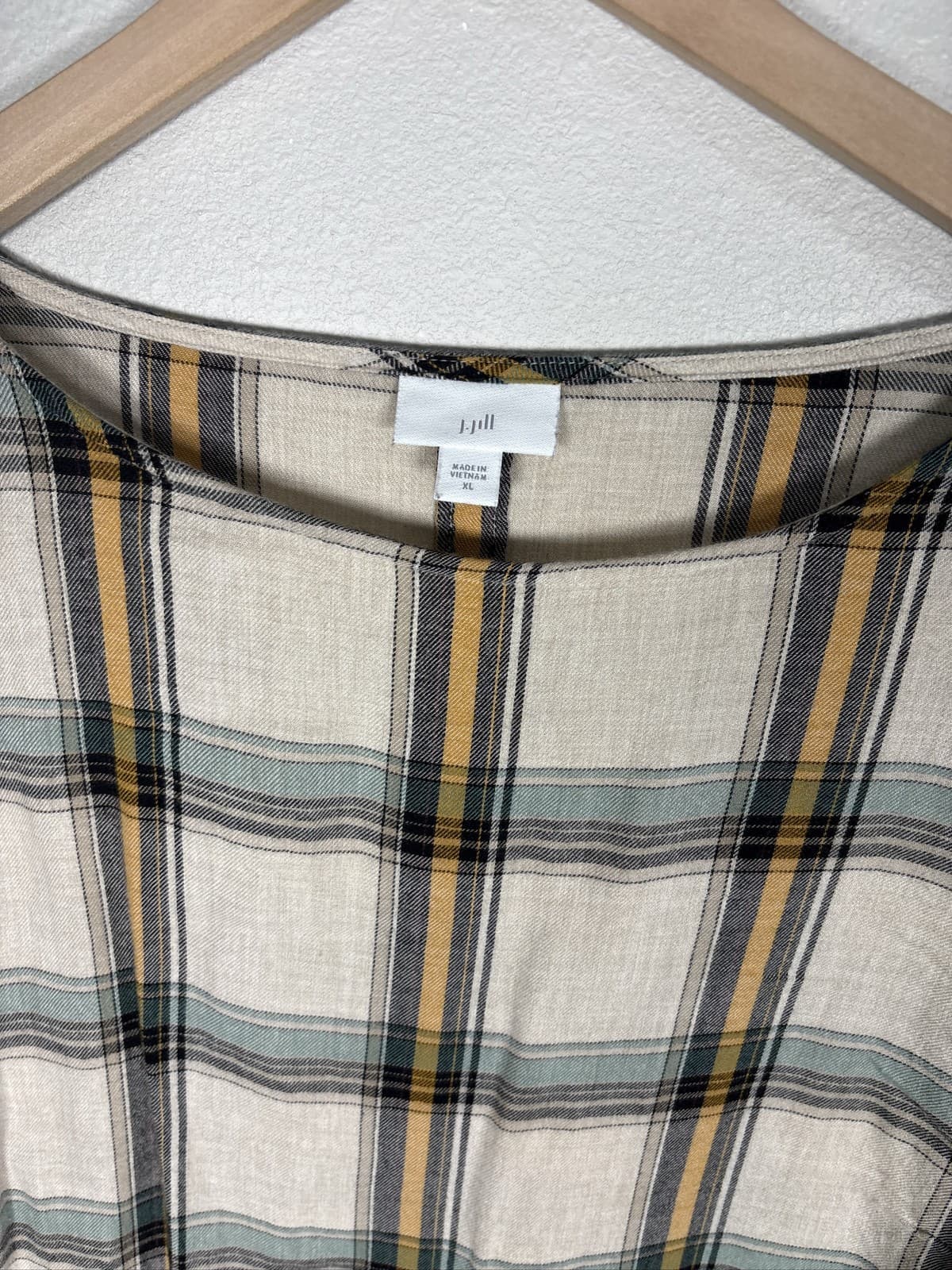 J. Jill Womens Blouse Shirt Medium Plaid 3/4 Sleeve Boat Neck - Thumbnail 2
