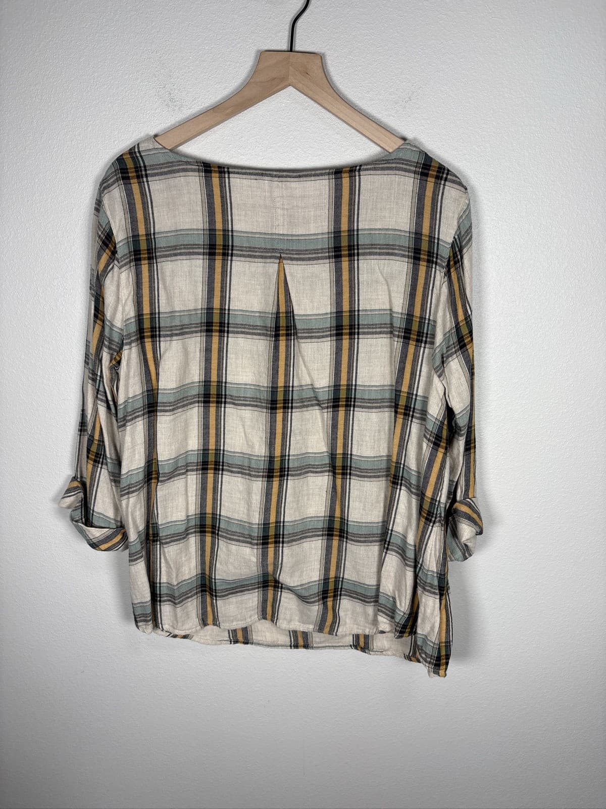 J. Jill Womens Blouse Shirt Medium Plaid 3/4 Sleeve Boat Neck - Thumbnail 4