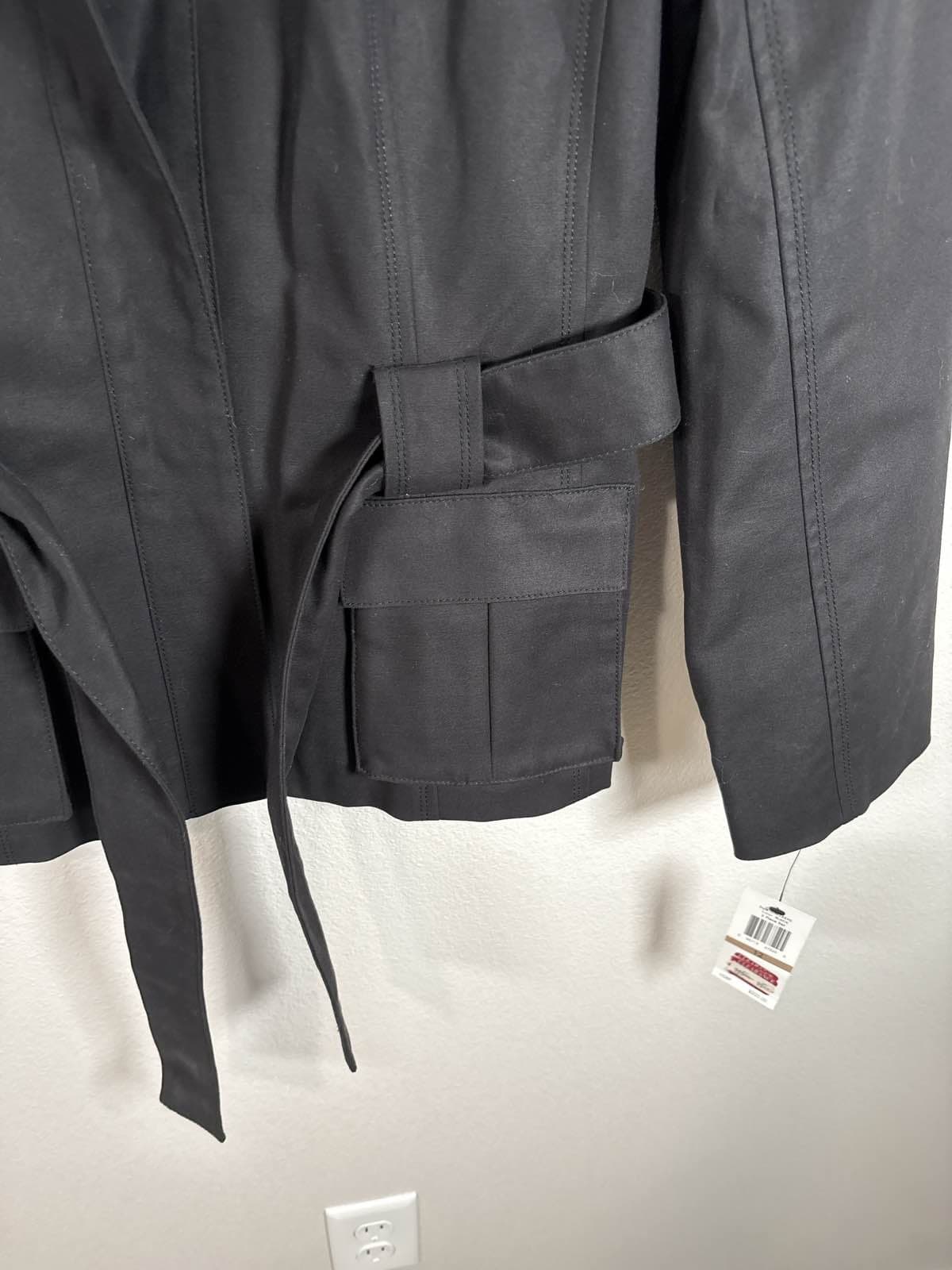 Calvin Klein Womens Black Band Collar Utility Jacket Size 12 Belted - Thumbnail 4
