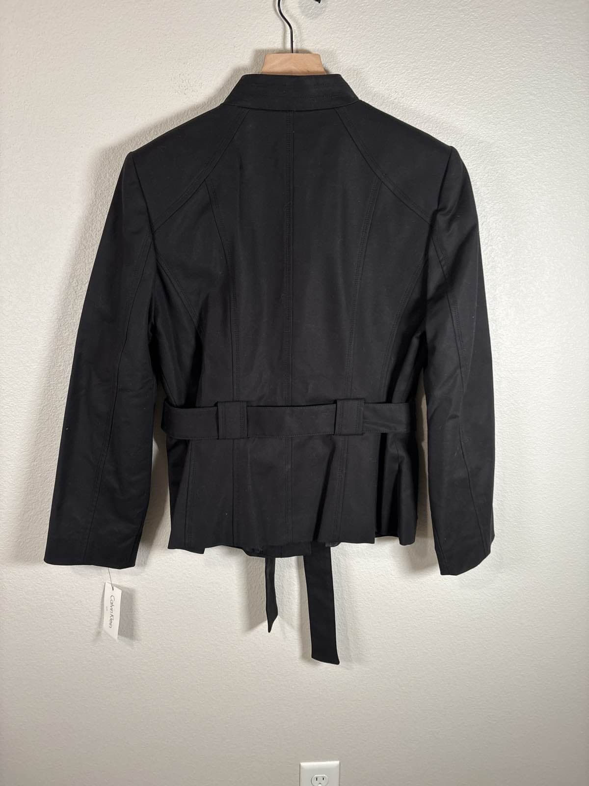 Calvin Klein Womens Black Band Collar Utility Jacket Size 12 Belted - Thumbnail 6